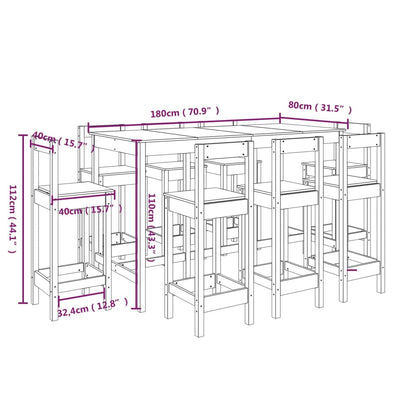 9-Delige Barset Massief Grenenhout