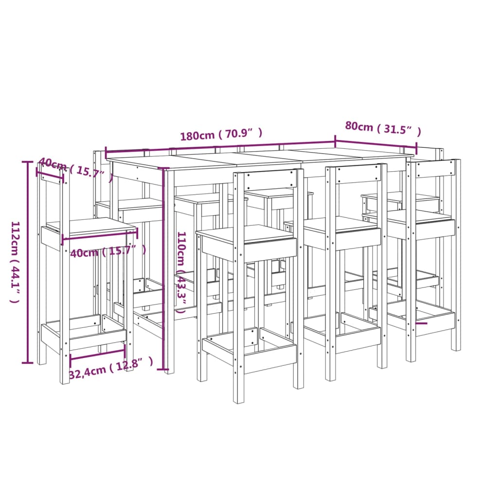 9-Delige Barset Massief Grenenhout Wit