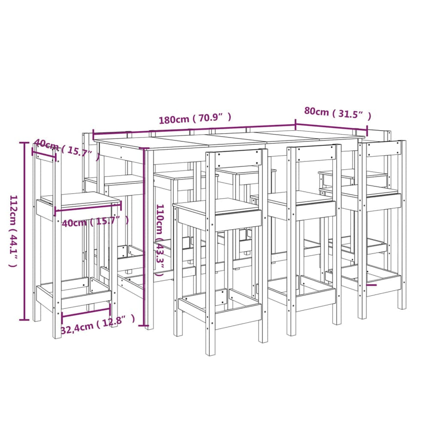 9-Delige Barset Massief Grenenhout Wit