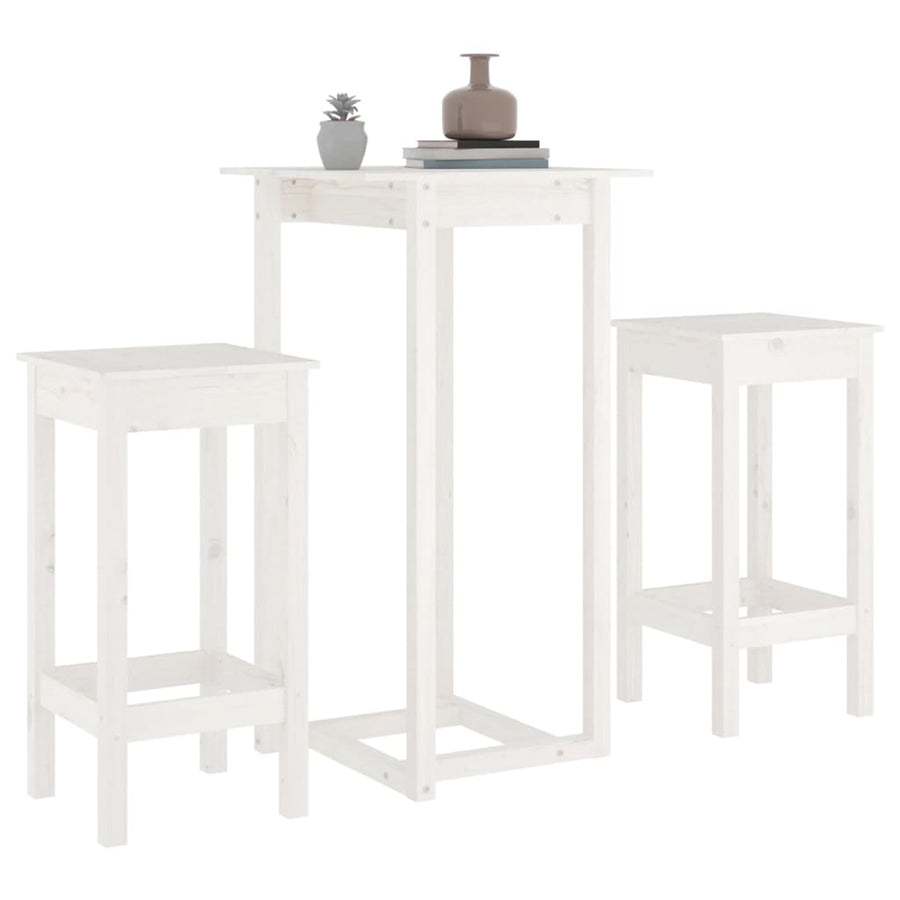 3-Delige Barset Massief Grenenhout Wit