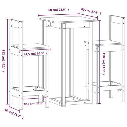 3-Delige Barset Massief Grenenhout Wit