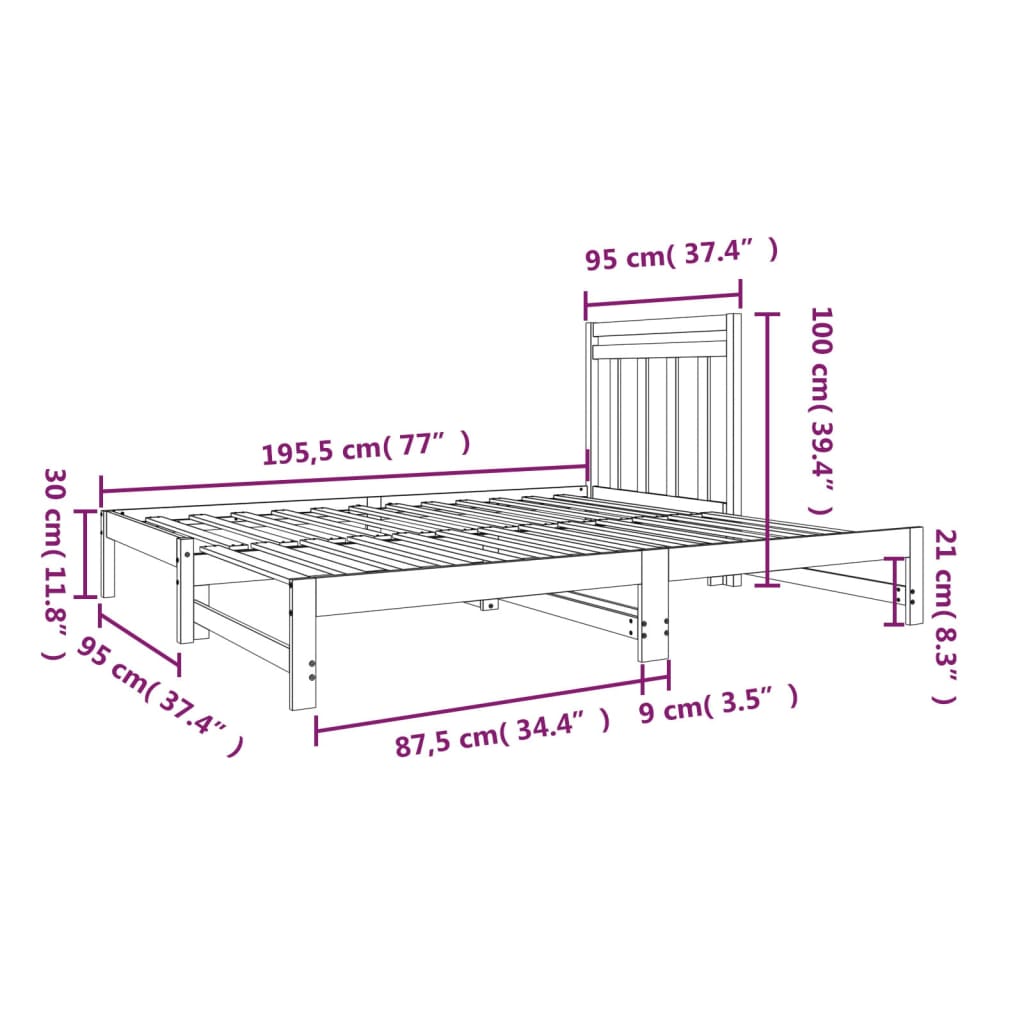 Slaapbank Uitschuifbaar Massief Grenenhout 2X(90X190) Cm