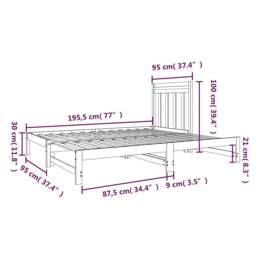 Slaapbank Uitschuifbaar Massief Grenenhout 2X(90X190) Cm