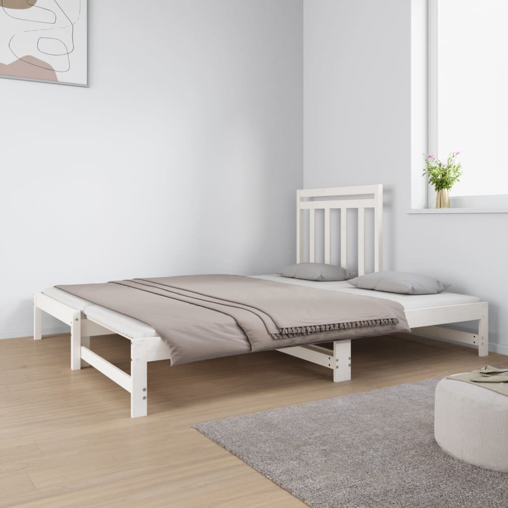 Slaapbank Uitschuifbaar Massief Grenenhout Wit 2X(90X190) Cm