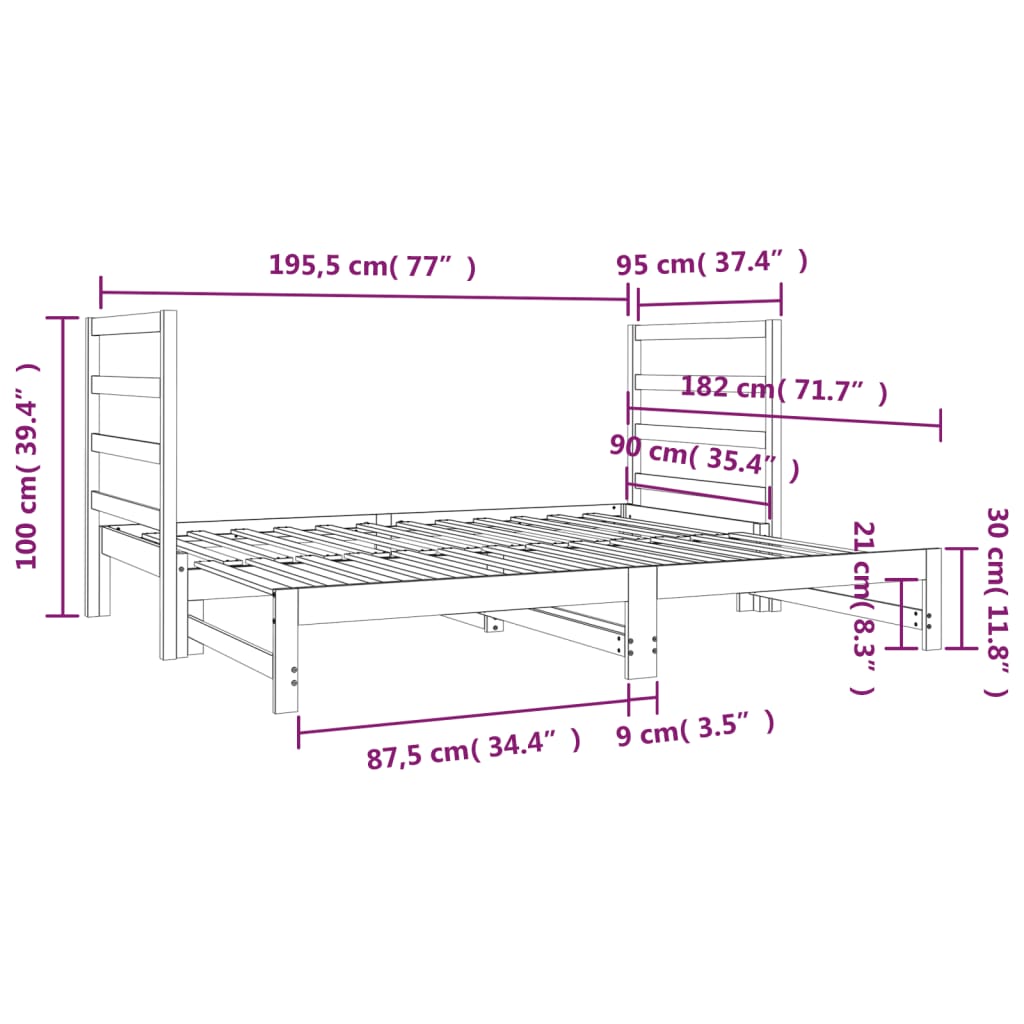 Slaapbank Uitschuifbaar Massief Grenenhout 2X(90X190) Cm