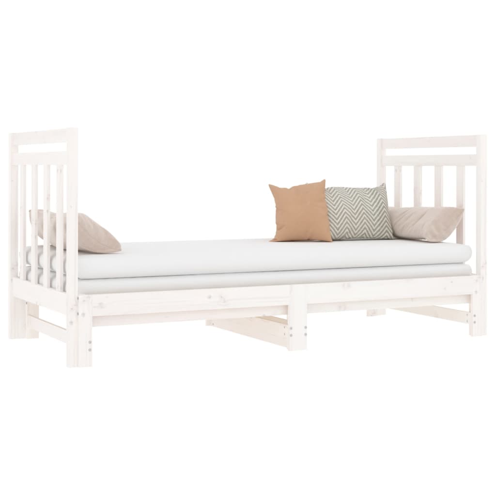 Slaapbank Uitschuifbaar Massief Grenenhout Wit 2X(90X190) Cm