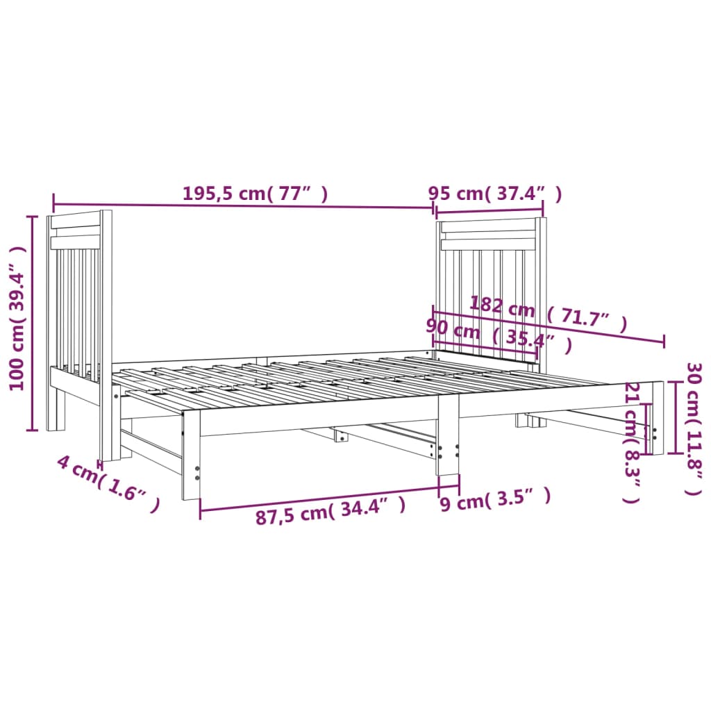 Slaapbank Uitschuifbaar Massief Grenenhout Wit 2X(90X190) Cm