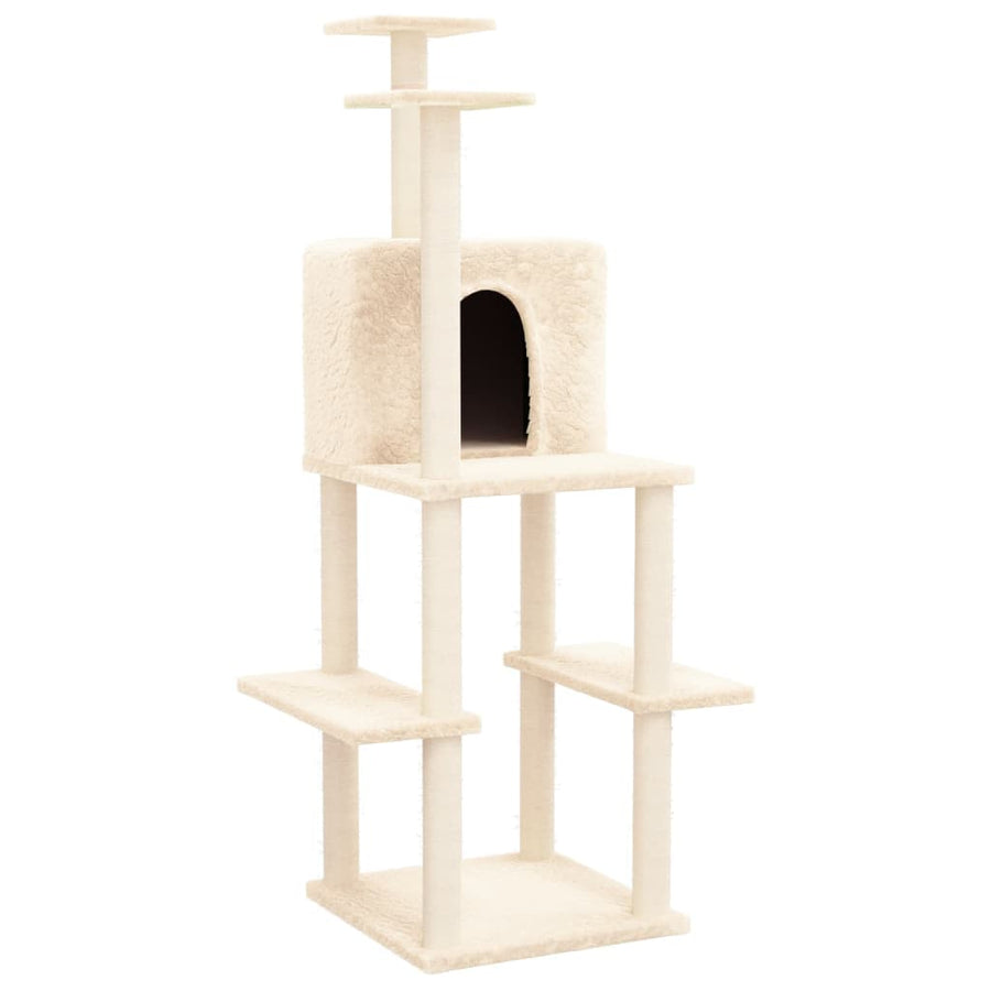 Kattenmeubel met sisal krabpalen 144,5 cm crèmekleurig Crème