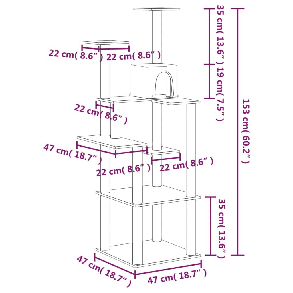 Kattenmeubel Met Sisal Krabpalen 153 Cm Kleurig Crème