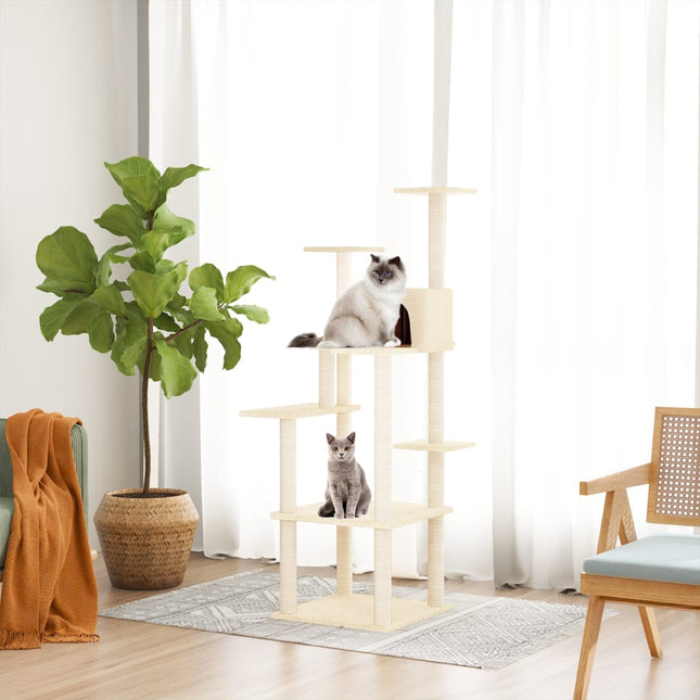 Kattenmeubel Met Sisal Krabpalen 153 Cm Kleurig Crème