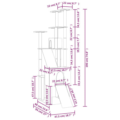 Kattenmeubel met sisal krabpalen 190 cm donkergrijs Donkergrijs