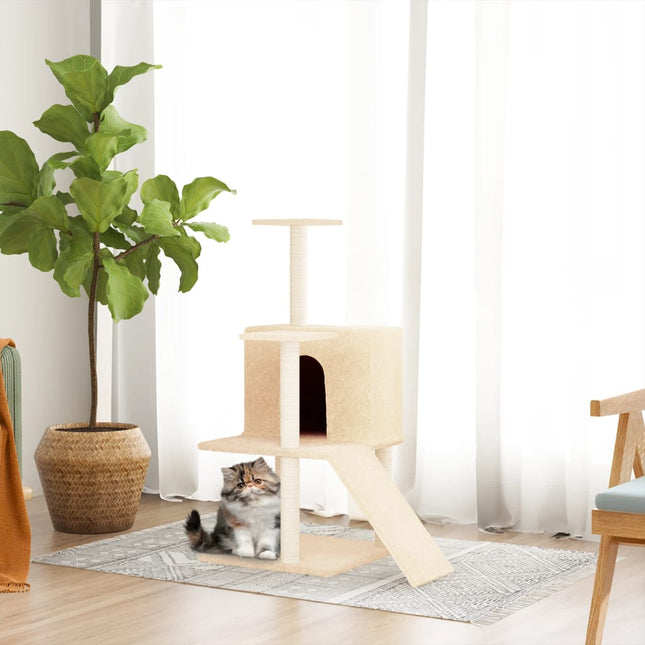 Kattenmeubel met sisal krabpalen 109 cm crèmekleurig Crème