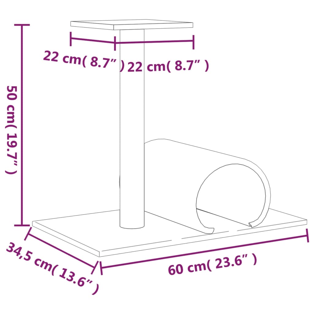 Kattenmeubel Met Tunnel 60X34,5X50 Cm Kleurig Crème