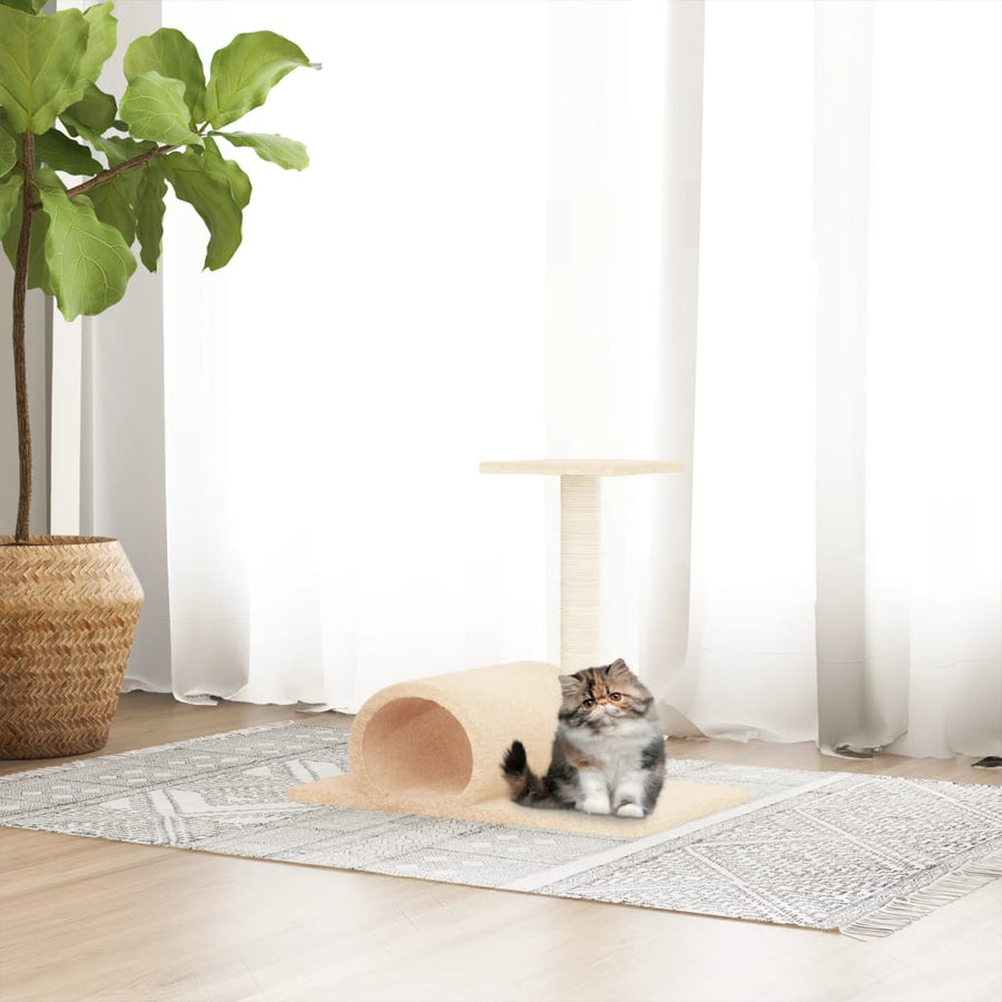 Kattenmeubel Met Tunnel 60X34,5X50 Cm Kleurig Crème