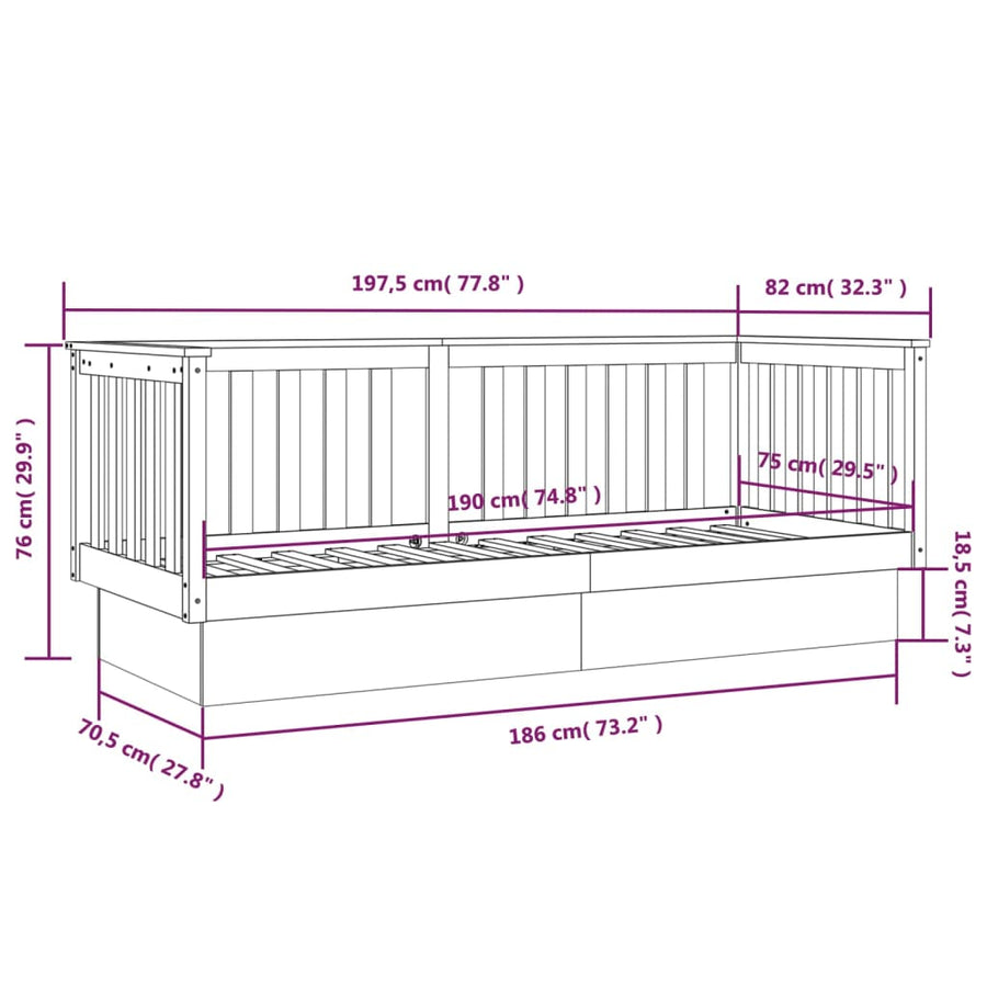 Slaapbank 75X190 Cm Massief Grenenhout Honingbruin