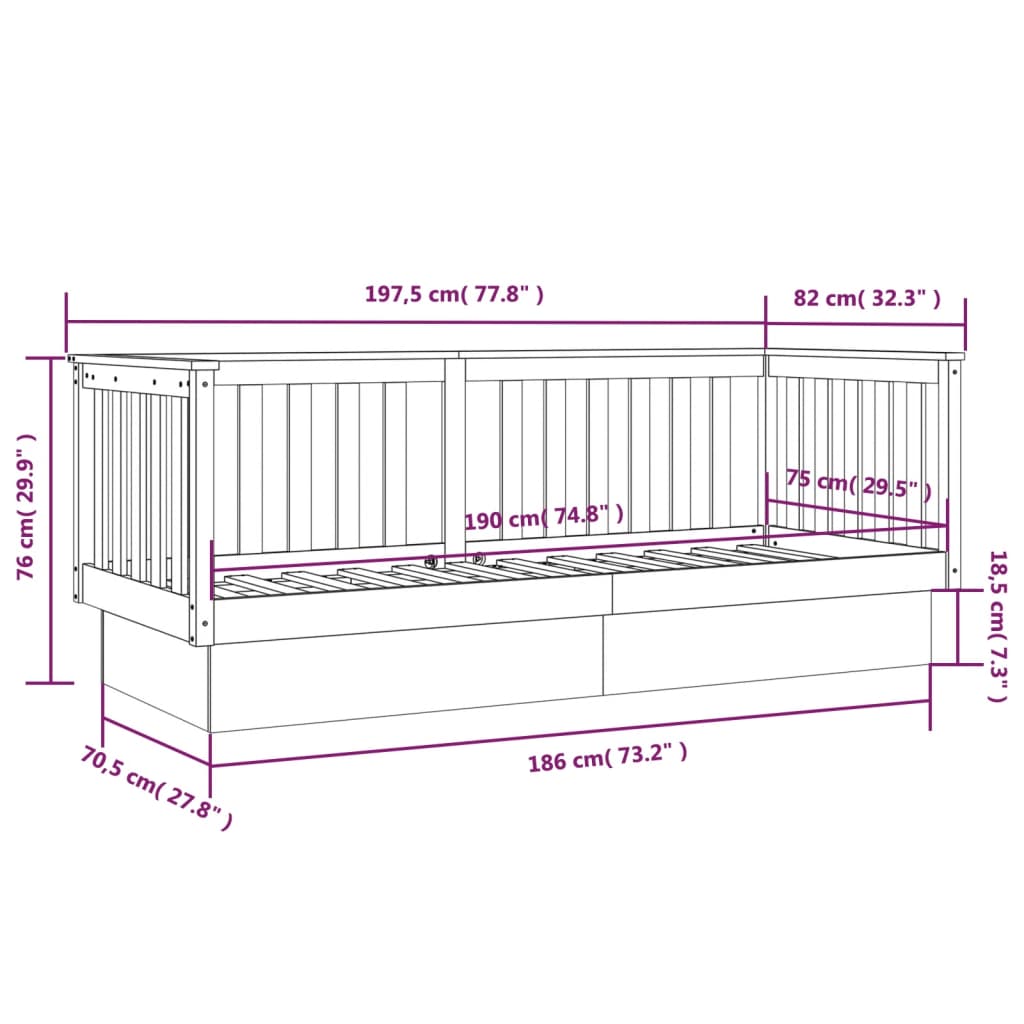 Slaapbank 75X190 Cm Massief Grenenhout Zwart