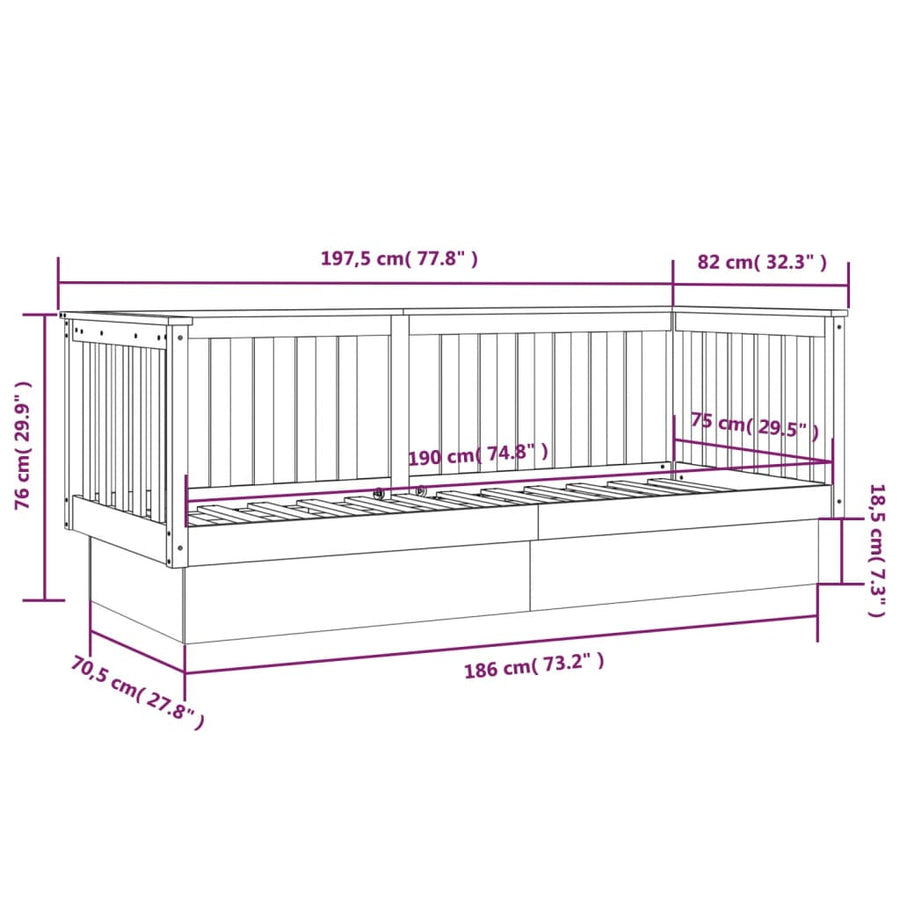 Slaapbank 75X190 Cm Massief Grenenhout Zwart