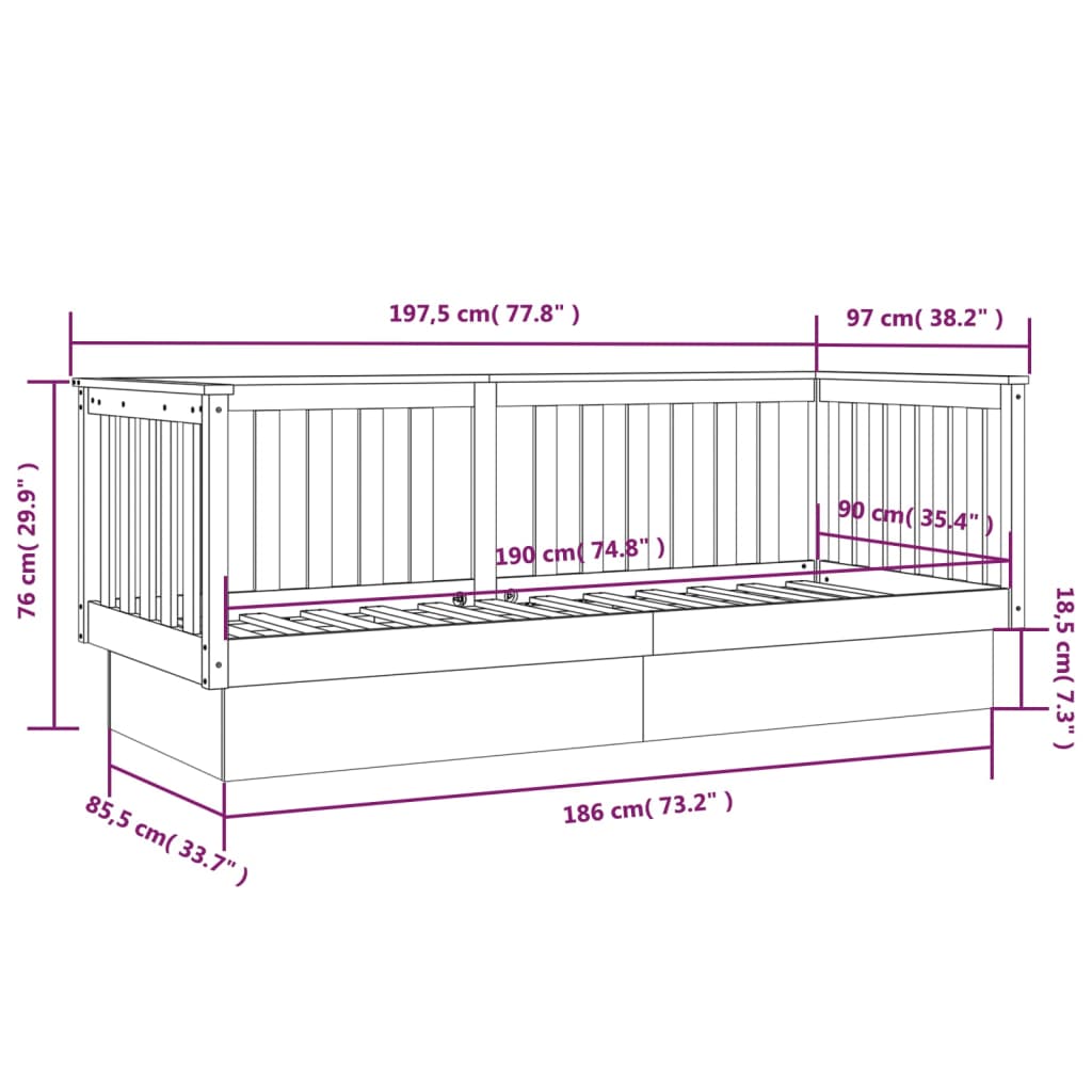 Slaapbank 90X190 Cm Massief Grenenhout Zwart