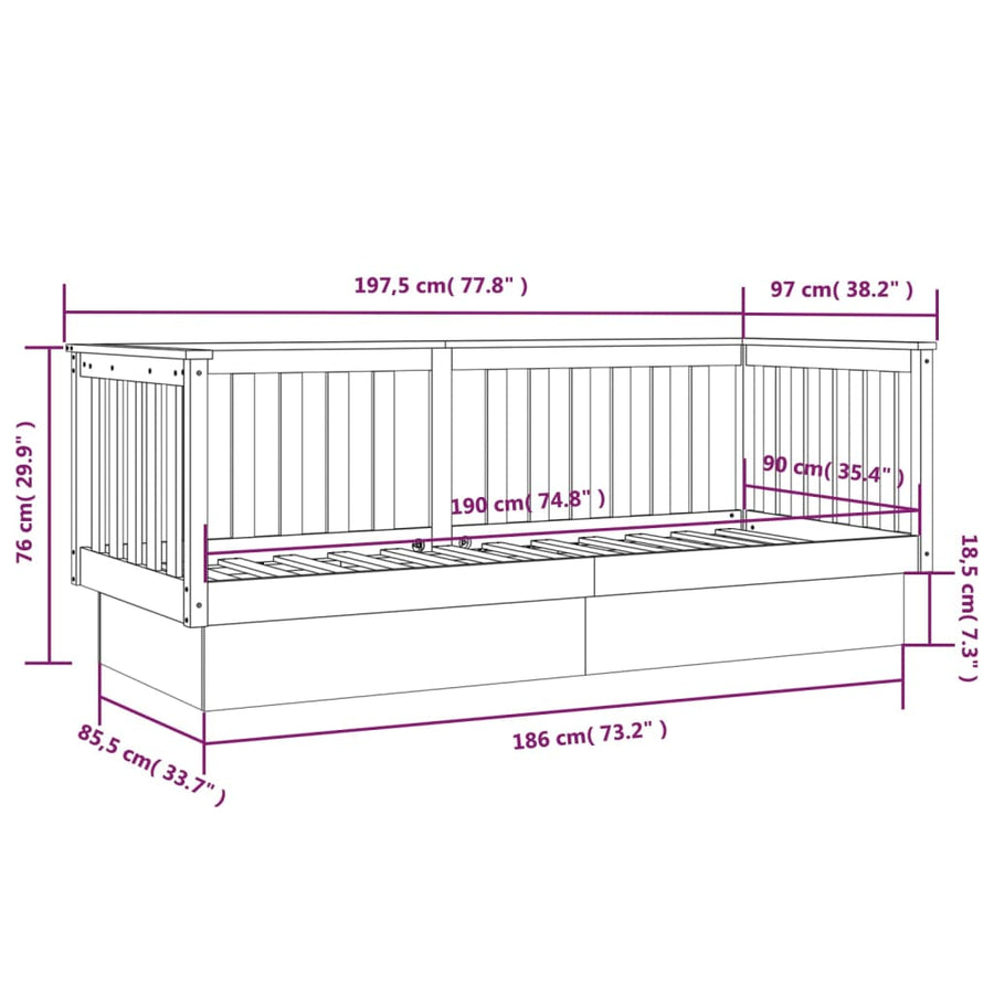 Slaapbank 90X190 Cm Massief Grenenhout Zwart