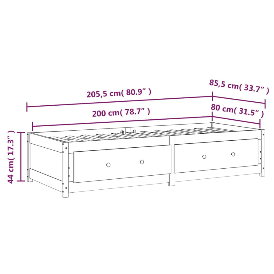 Slaapbank Massief Grenenhout 80 x 200 cm Wit