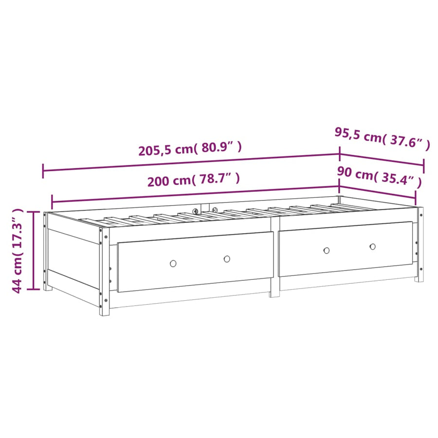 Slaapbank Massief Grenenhout 90 x 200 cm Wit