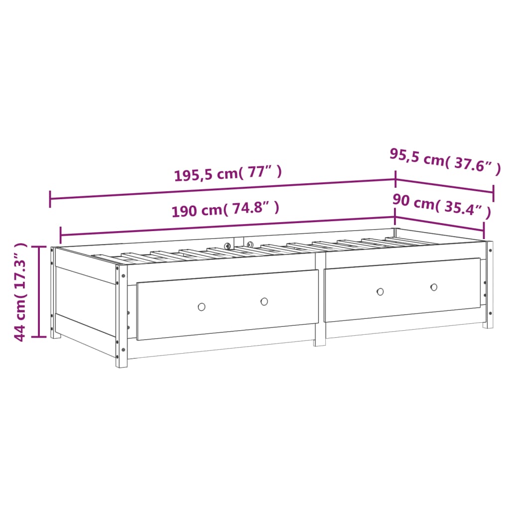 Slaapbank Massief Grenenhout 3Ft Single 90 x 190 cm Wit
