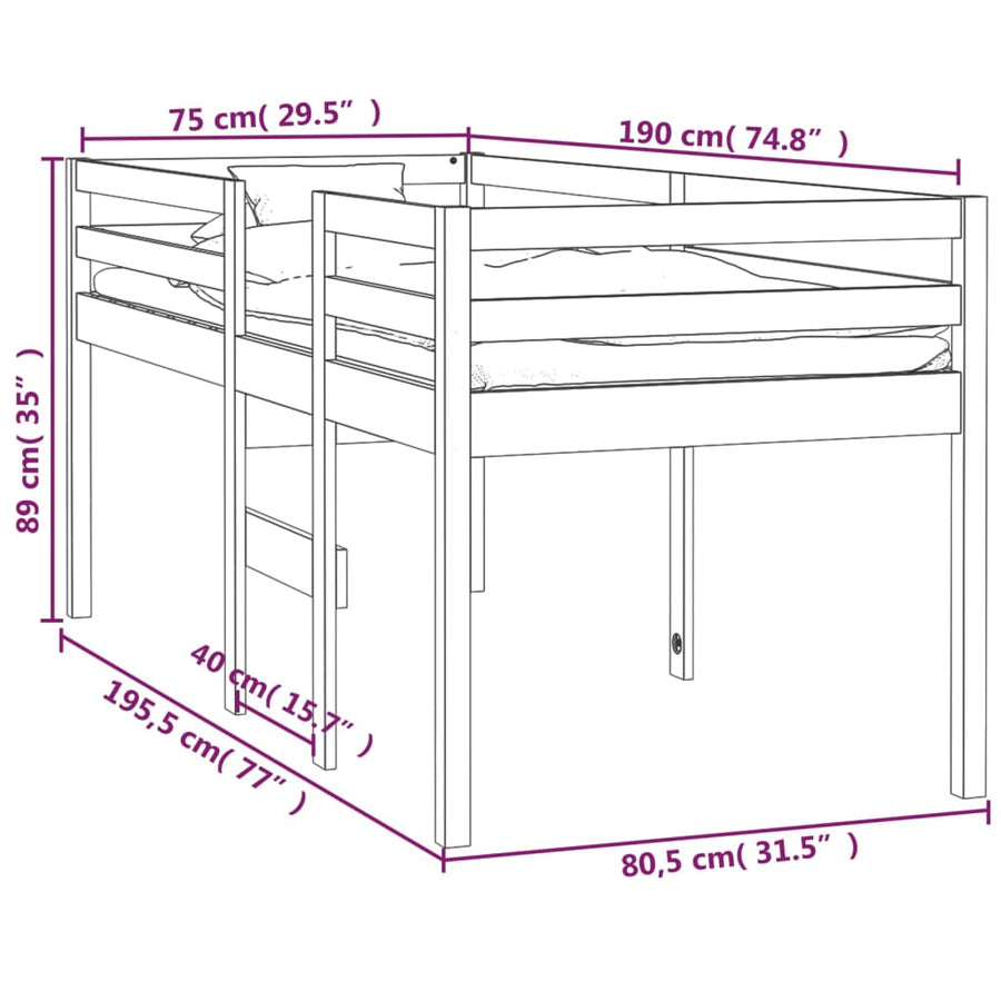 Hoogslaper Massief Grenenhout 75 x 190 cm Naturel