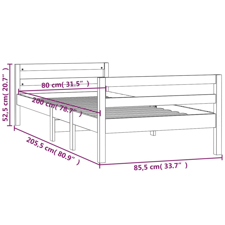 Bedframe Massief Grenenhout 80 x 200 cm Naturel