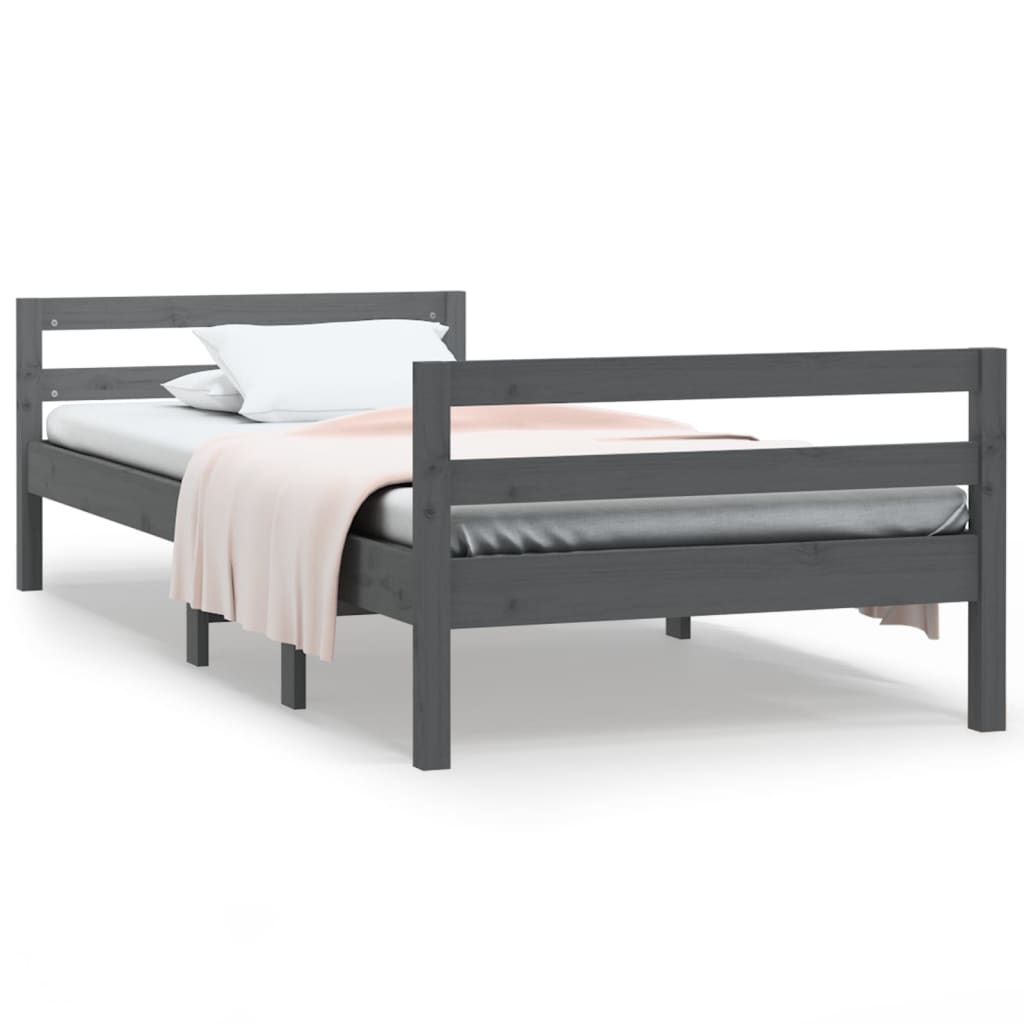 Bedframe massief grenenhout grijs 80x200 cm