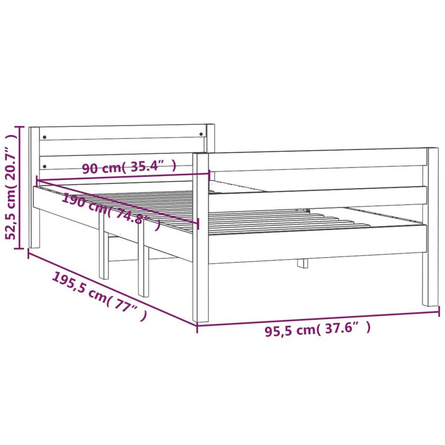 Bedframe Massief Grenenhout 90 x 190 cm Naturel
