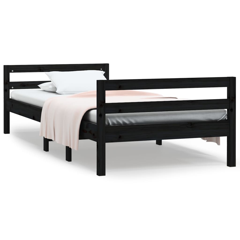 Bedframe Massief Grenenhout 75 x 190 cm Zwart