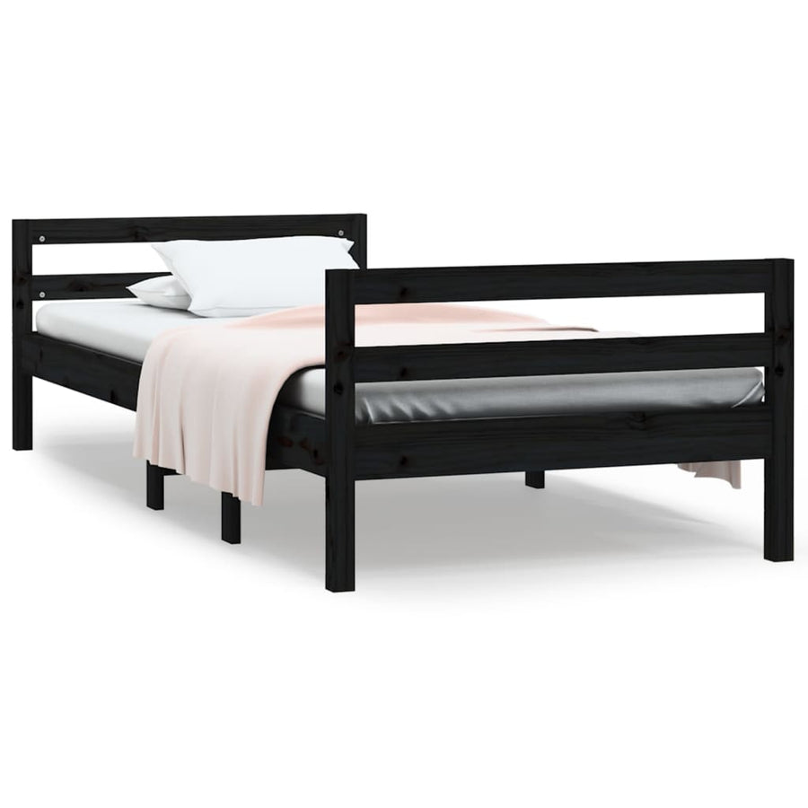 Bedframe Massief Grenenhout 75 x 190 cm Zwart