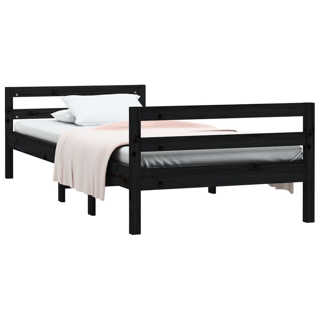 Bedframe Massief Grenenhout 75 x 190 cm Zwart