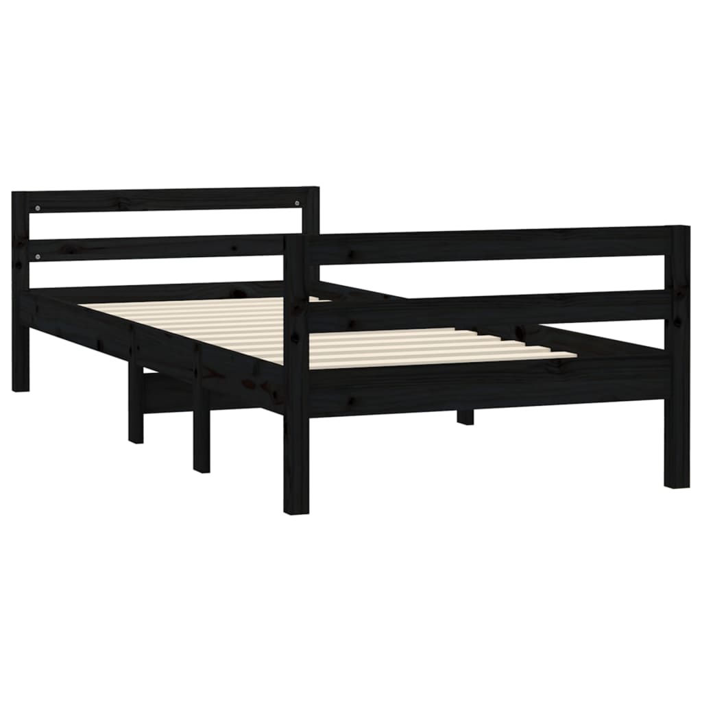 Bedframe Massief Grenenhout 75 x 190 cm Zwart