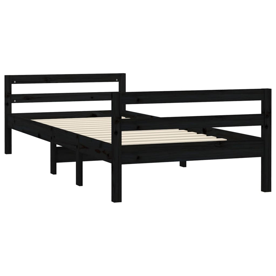 Bedframe Massief Grenenhout 75 x 190 cm Zwart