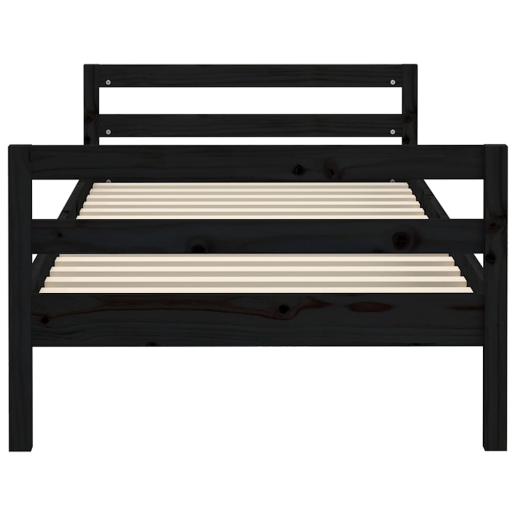 Bedframe Massief Grenenhout 75 x 190 cm Zwart