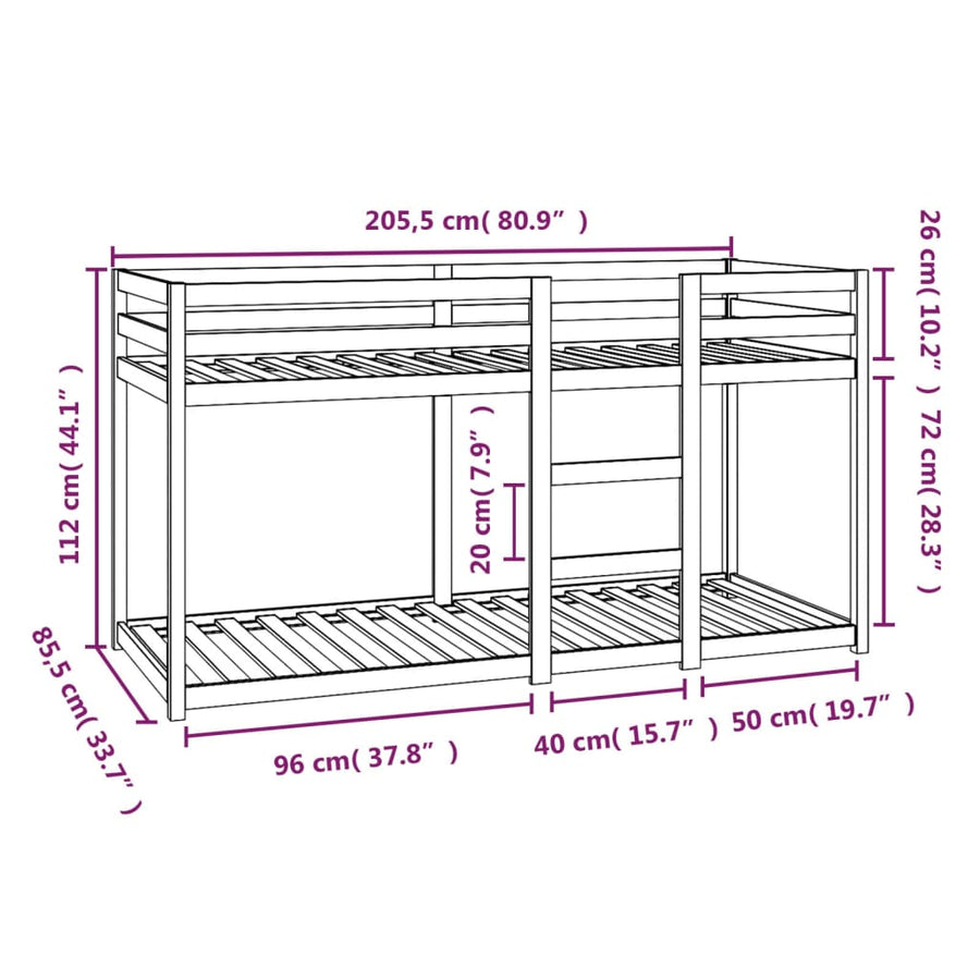 Stapelbed Massief Grenenhout 80X200 Cm