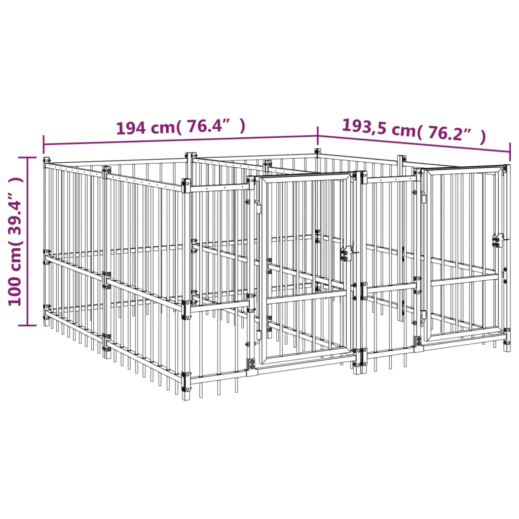 Hondenkennel Voor Buiten 3,75 M² Staal 194 x 193.5 x 100 cm