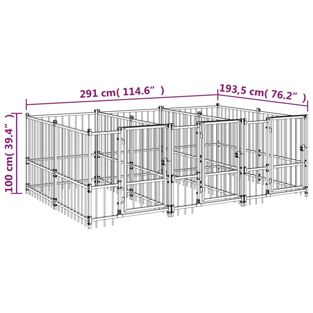 Hondenkennel Voor Buiten 5,63 M² Staal 291 x 193.5 x 100 cm