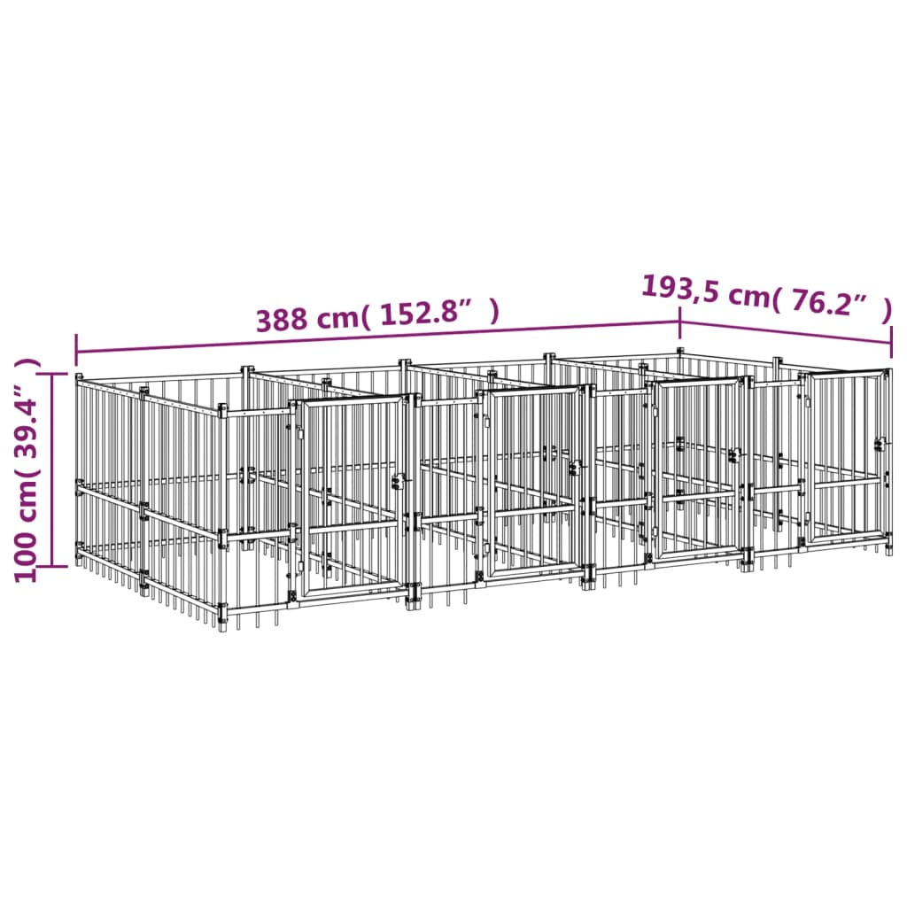 Hondenkennel Voor Buiten 7,51 M² Staal 388 x 193.5 x 100 cm
