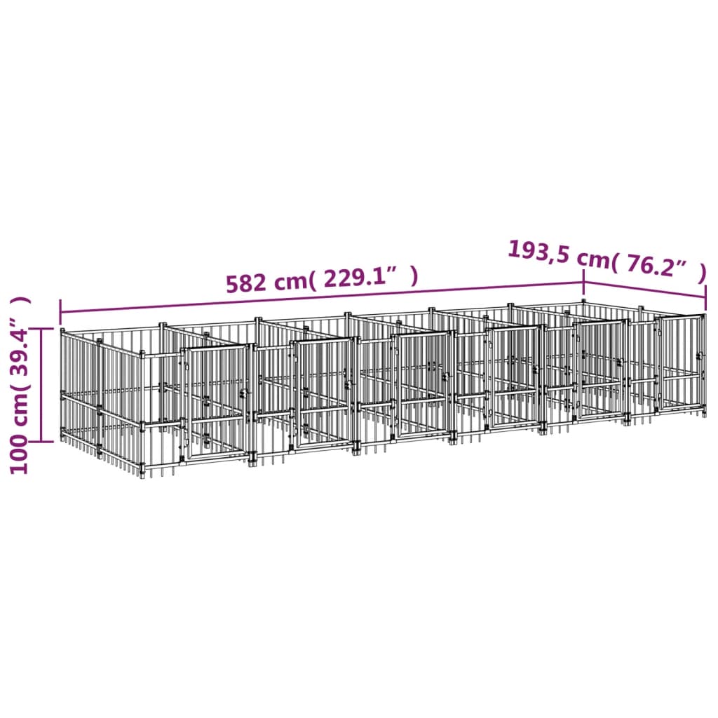 Hondenkennel Voor Buiten 11,26 M² Staal 582 x 193.5 x 100 cm