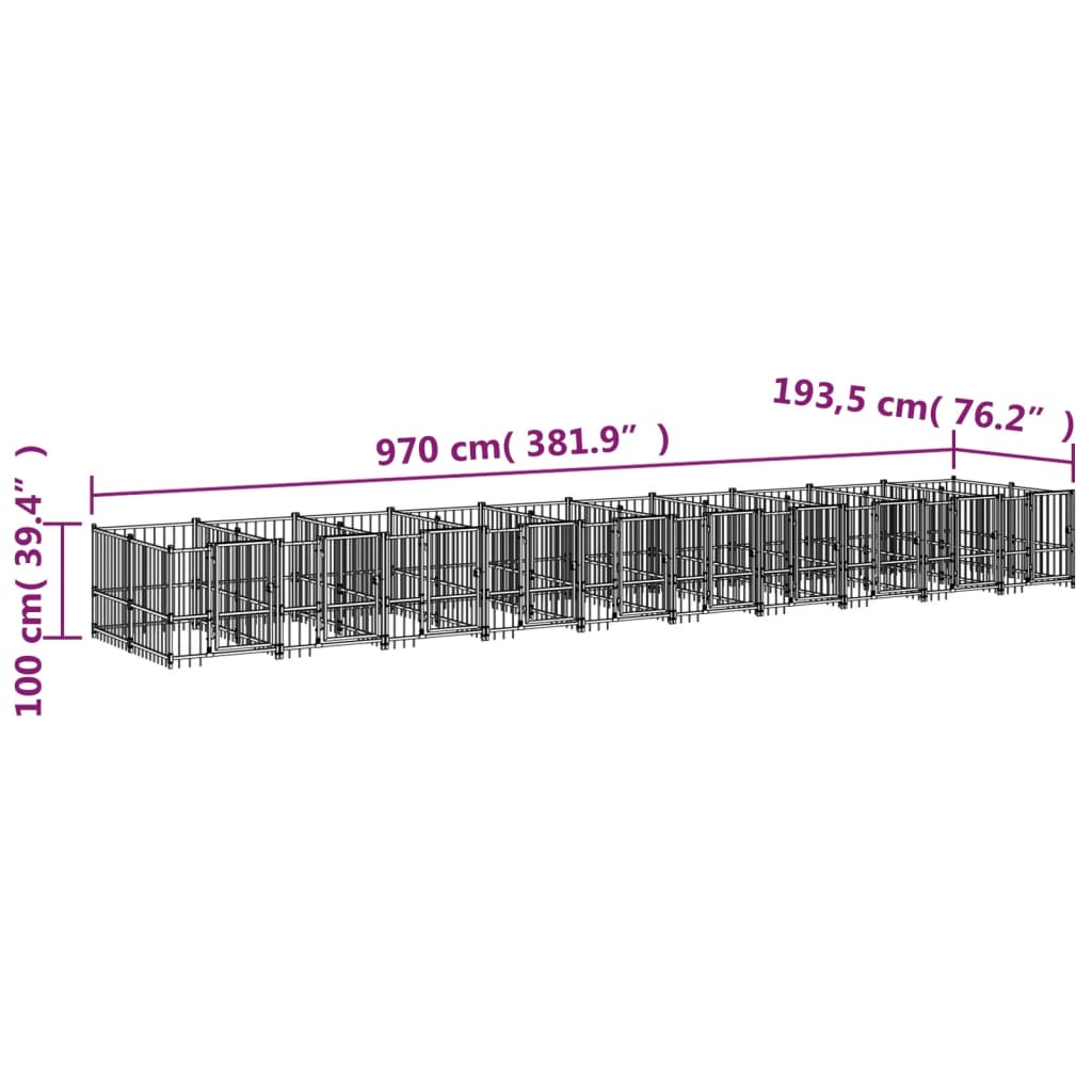 Hondenkennel Voor Buiten 18,77 M² Staal 970 x 193.5 x 100 cm