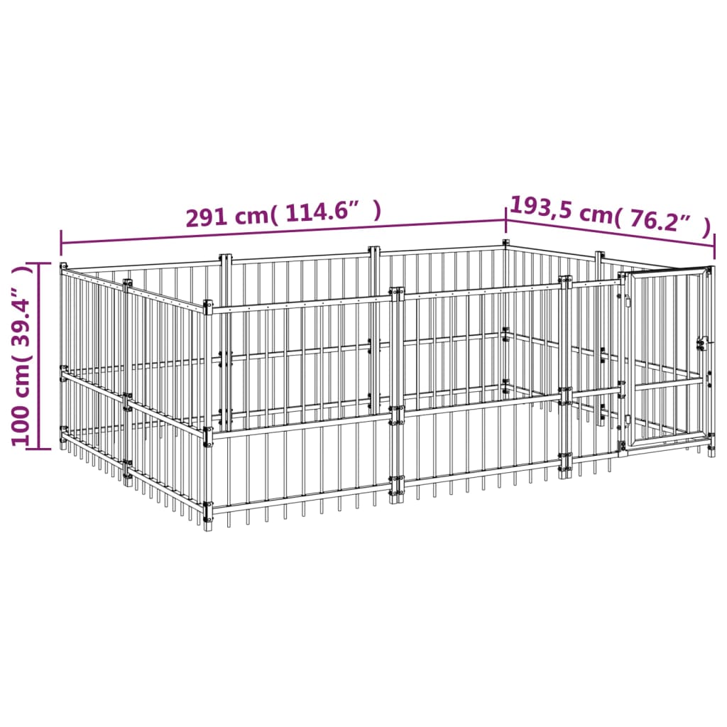 Hondenkennel Voor Buiten 5,63 M² Staal 291 x 193.5 x 100 cm