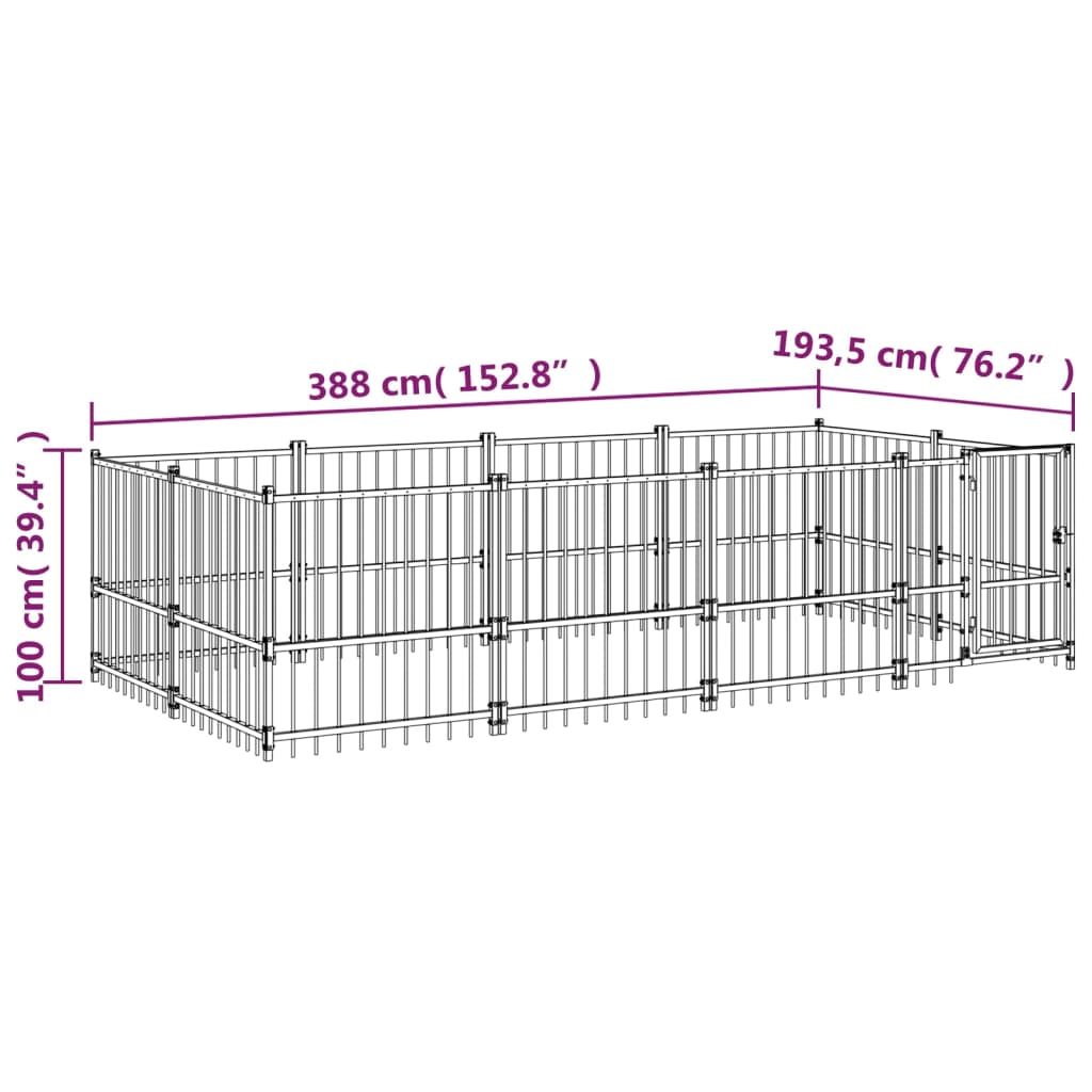 Hondenkennel Voor Buiten 7,51 M² Staal 388 x 193.5 x 100 cm