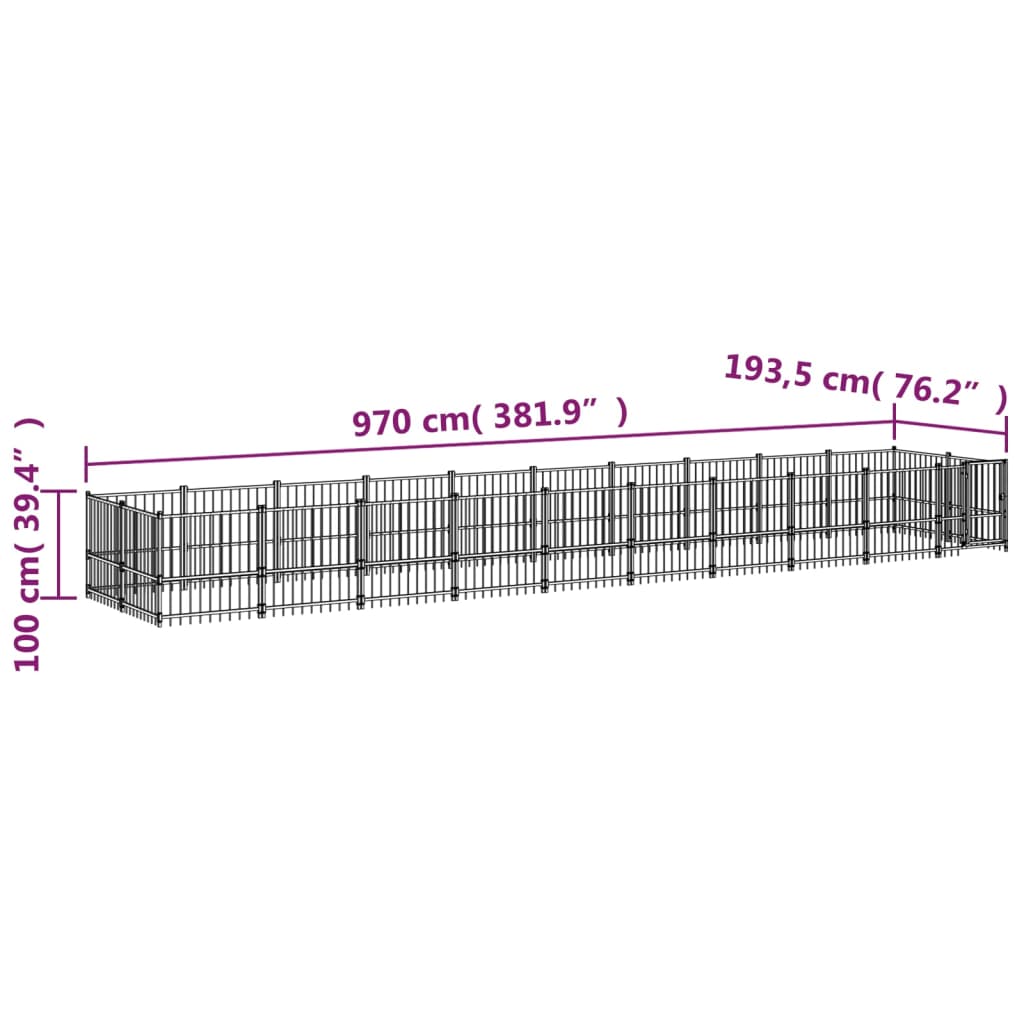 Hondenkennel Voor Buiten 18,77 M² Staal 970 x 193.5 x 100 cm