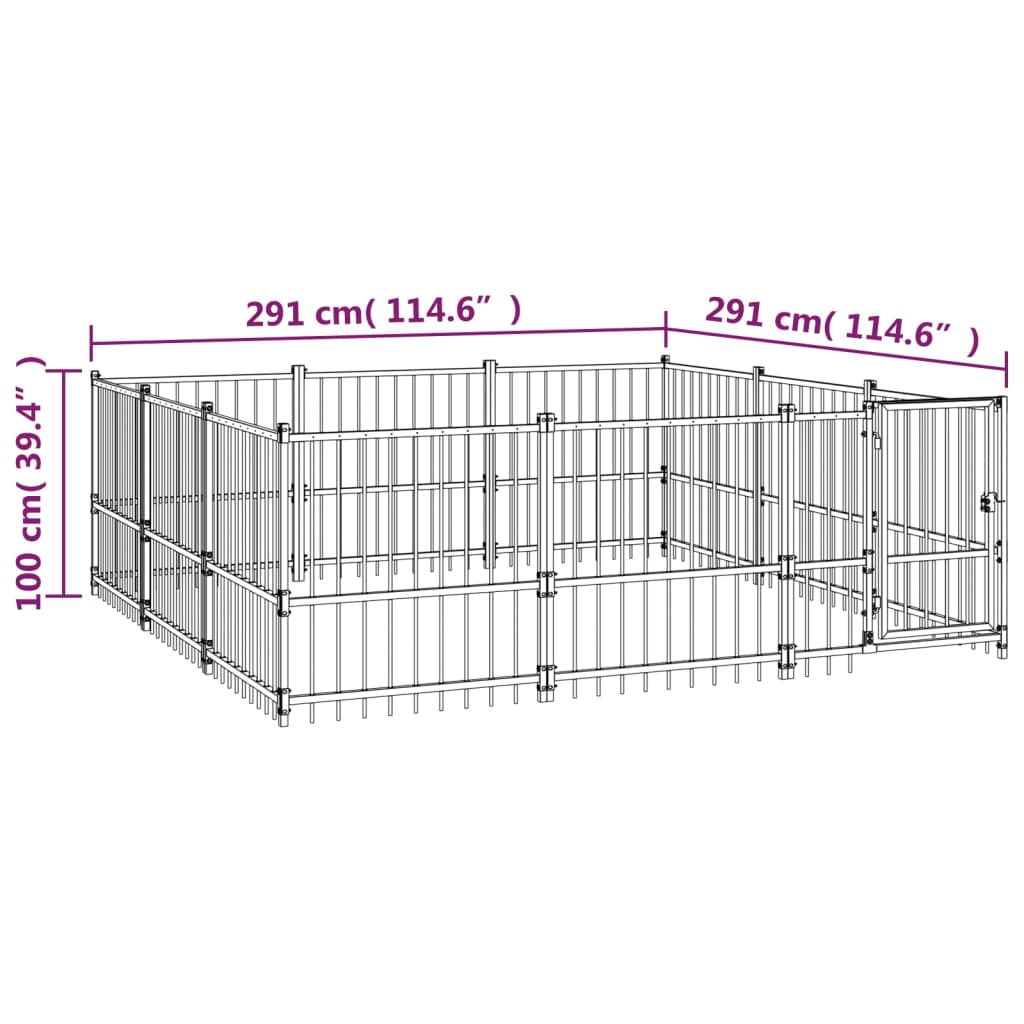 Hondenkennel Voor Buiten 8,47 M² Staal 291 x 291 x 100 cm