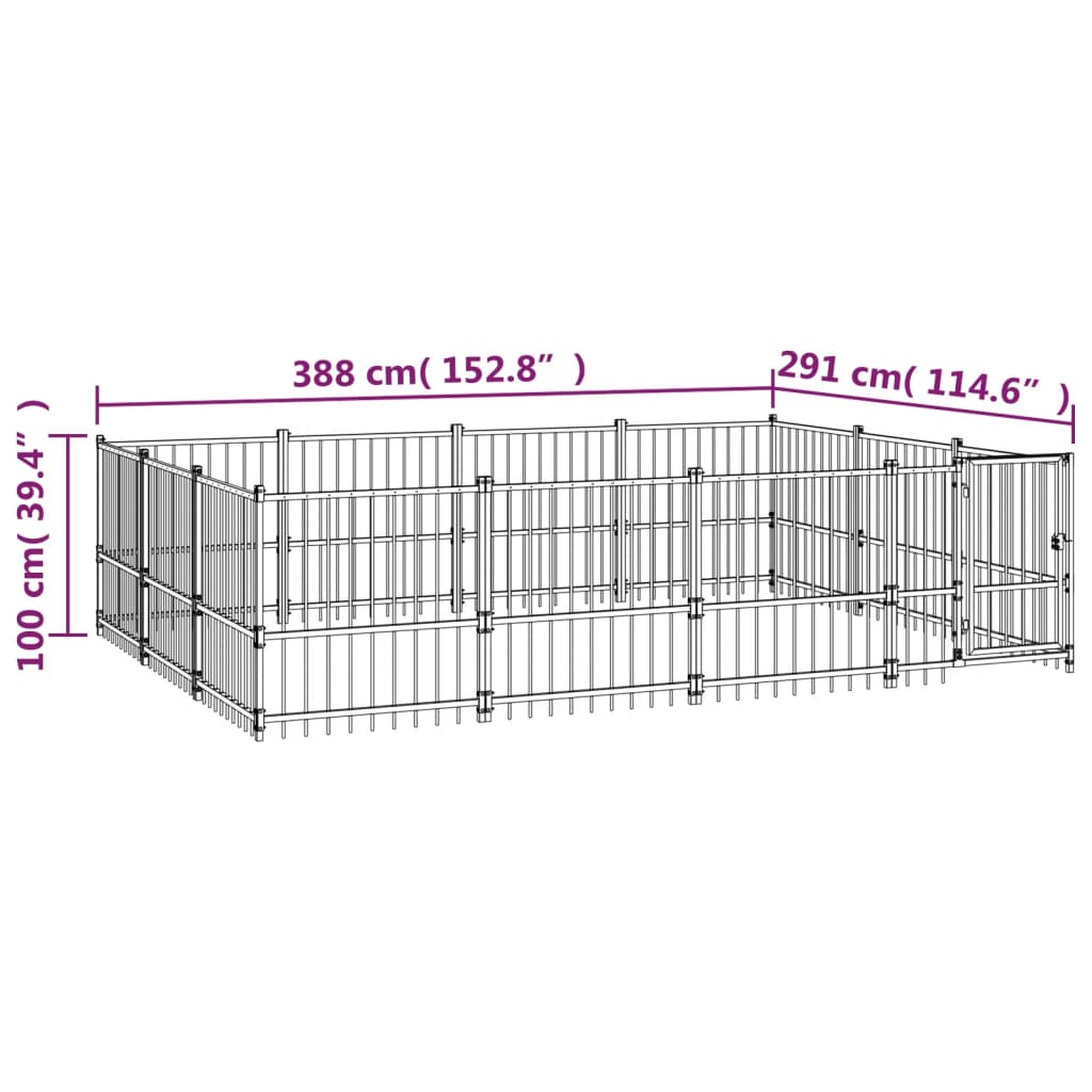 Hondenkennel Voor Buiten 11,58 M² Staal 388 x 291 x 100 cm