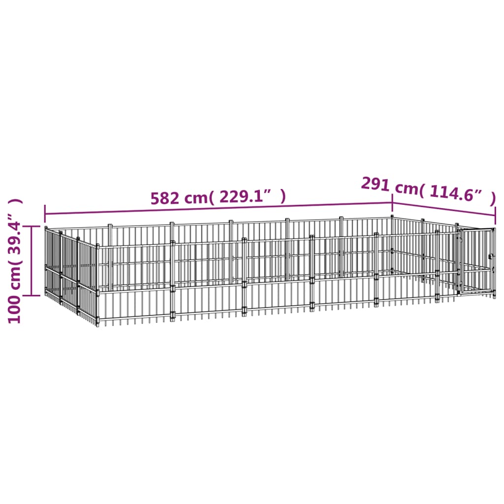 Hondenkennel Voor Buiten 16,94 M² Staal 582 x 291 x 100 cm
