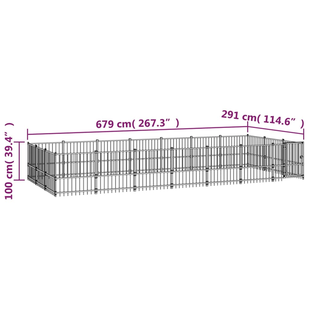 Hondenkennel Voor Buiten 19,76 M² Staal 679 x 291 x 100 cm