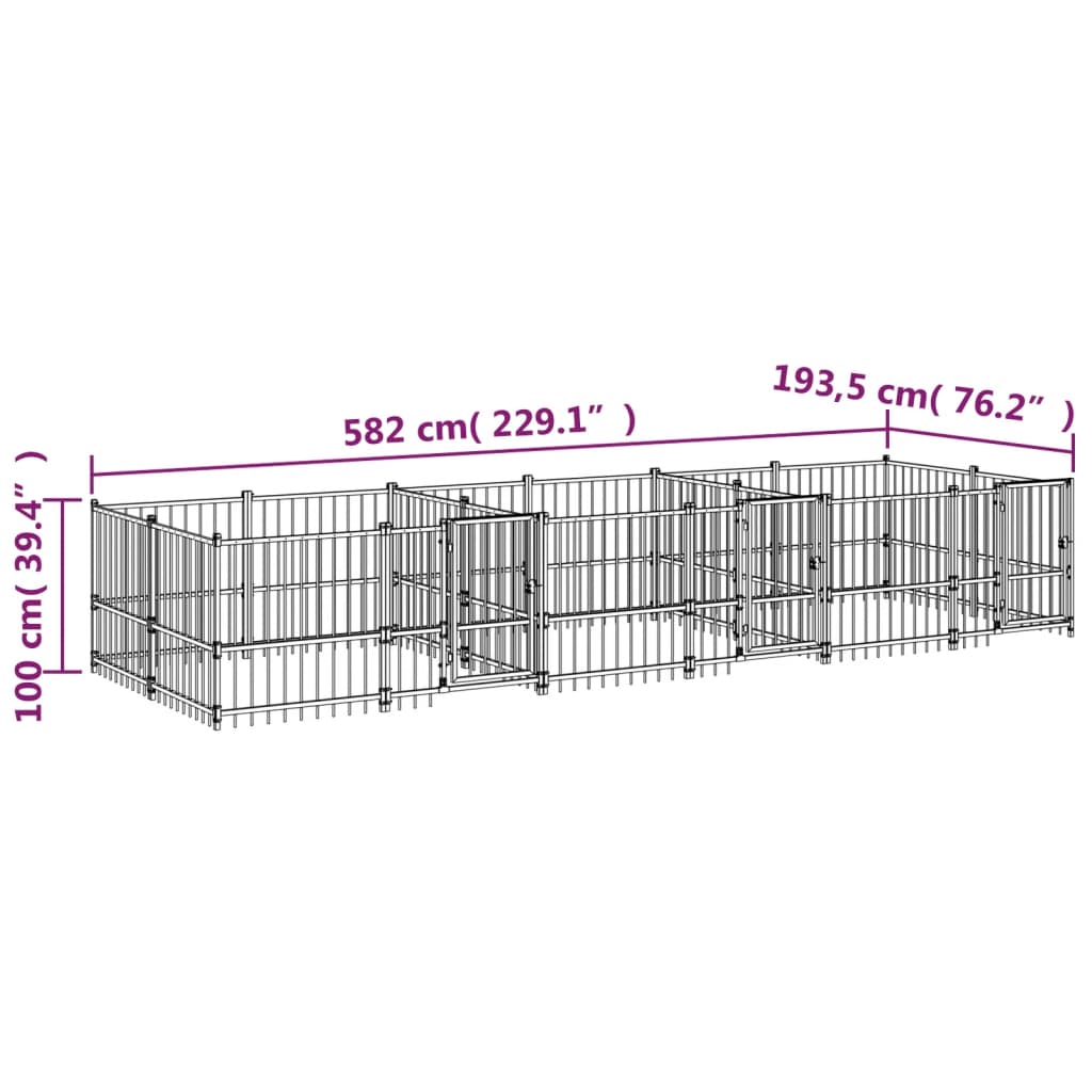 Hondenkennel Voor Buiten 11,26 M² Staal 582 x 193.5 x 100 cm